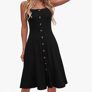 Berydress A-Line Spaghetti Strap Button Down Midi Sundress - Black - NWT